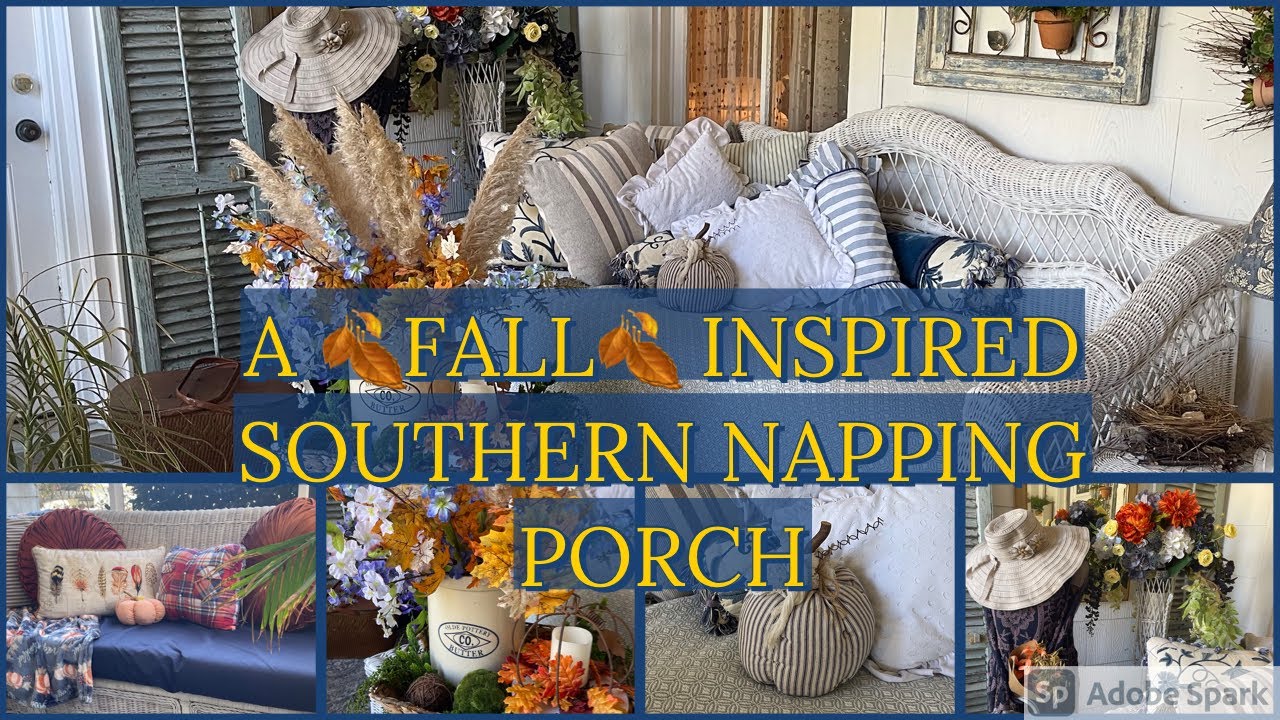 FALL INSPIRED SOUTHERN NAPPING PORCH🍂 FALL REFRESH ON SCREEN PORCH🍁 SHABBY CHIC🍃 THRIFTED HOME