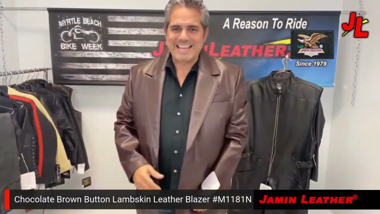 M1181N - Chocolate Brown Button Lambskin Leather Blazer