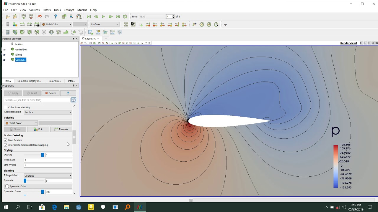 ParaView Tutorial: Pressure contours