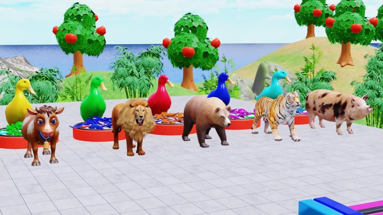 Long Slide Game with Cow Elephant Gorilla Hippopotamus Tiger 3d Animal Game Funny 3d Animals