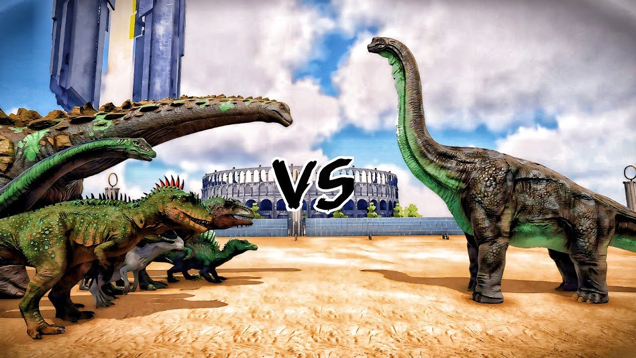 BRACHIOSAURUS VS ARK DINO'S | ARK Epic Dino Battle | DINOWORLD |