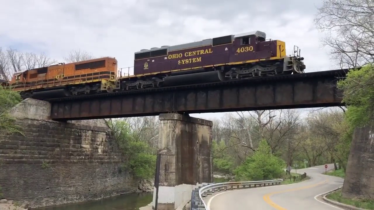 Ohio Central System and Indiana & Ohio Melvin Stone Train at Spooky Hollow Rd Trestle Bridge 38cars