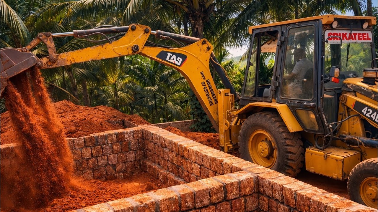 JCB Cat machine Soil Work |house foundation soil filling work  
