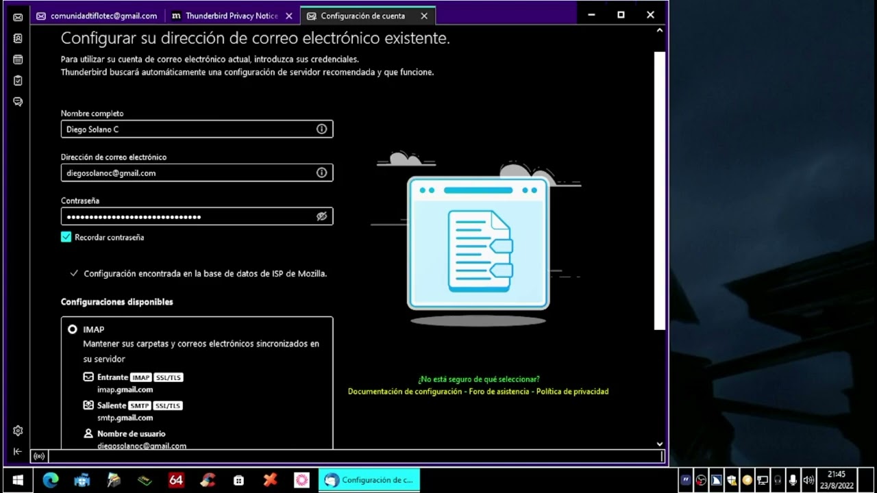 Instalando y configurando el gestor de correos Mozilla Thunderbird.