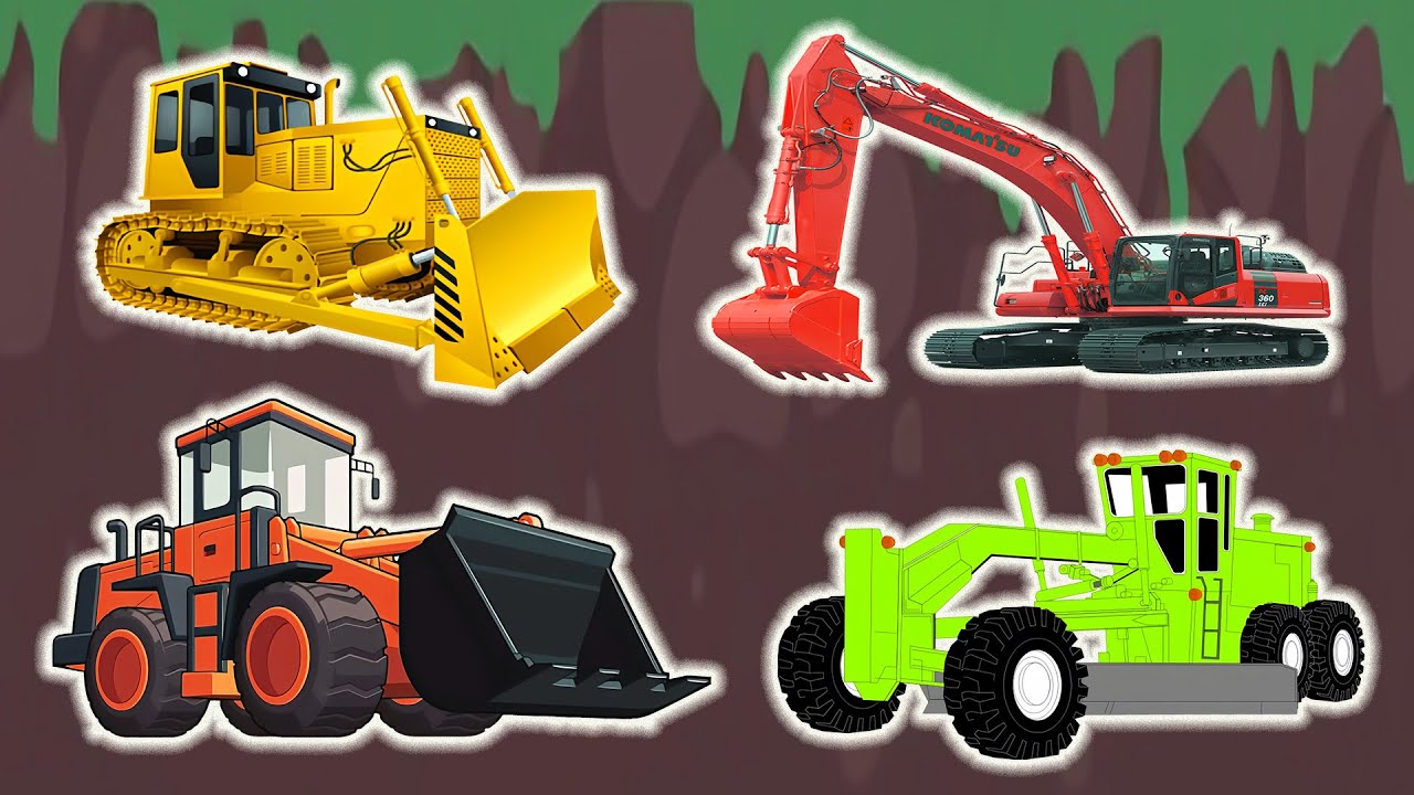 Bulldozer, Excavator, Loader & Grader 🚧 | Big Construction Vehicles Animation Fun
