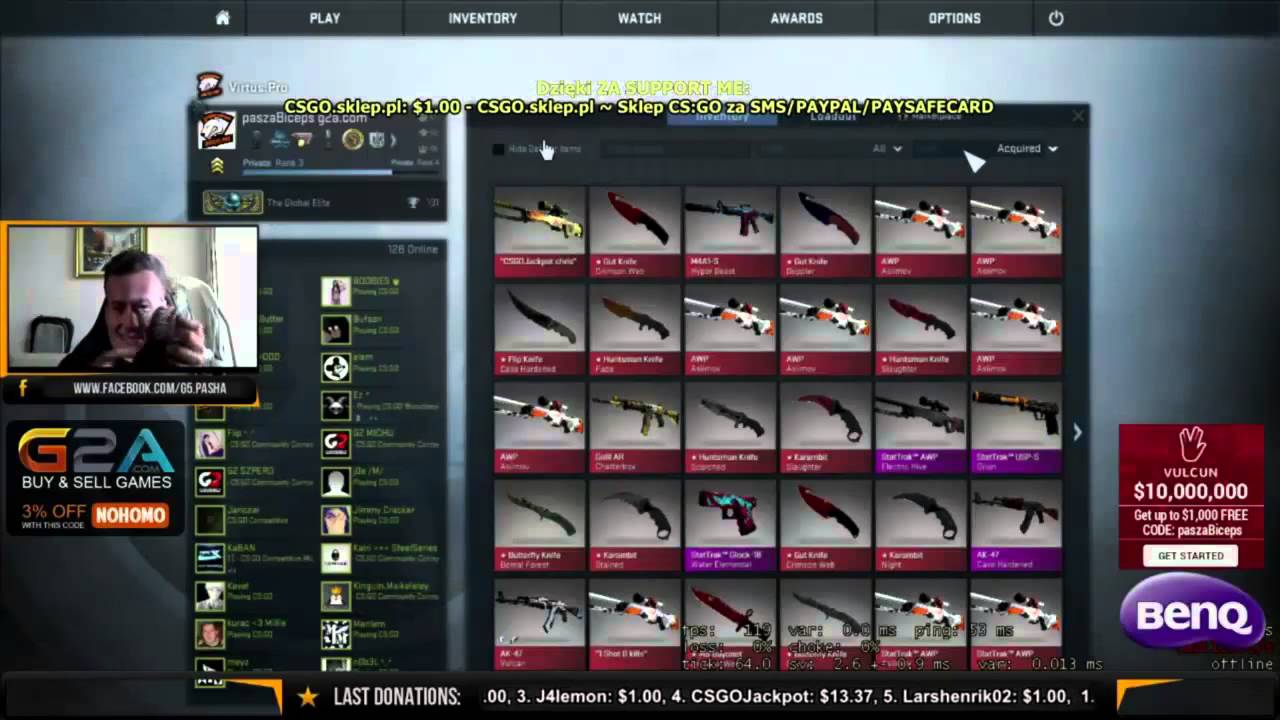Pasha dostaje około 30000 dolar&oacute;w w skinach od admina csgojackpot.com