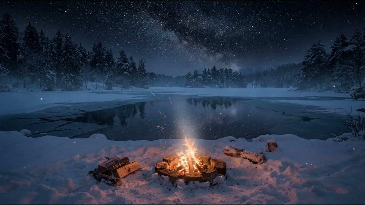 Icy Lake & Campfire Embers: Ambient Music for Winter Meditation