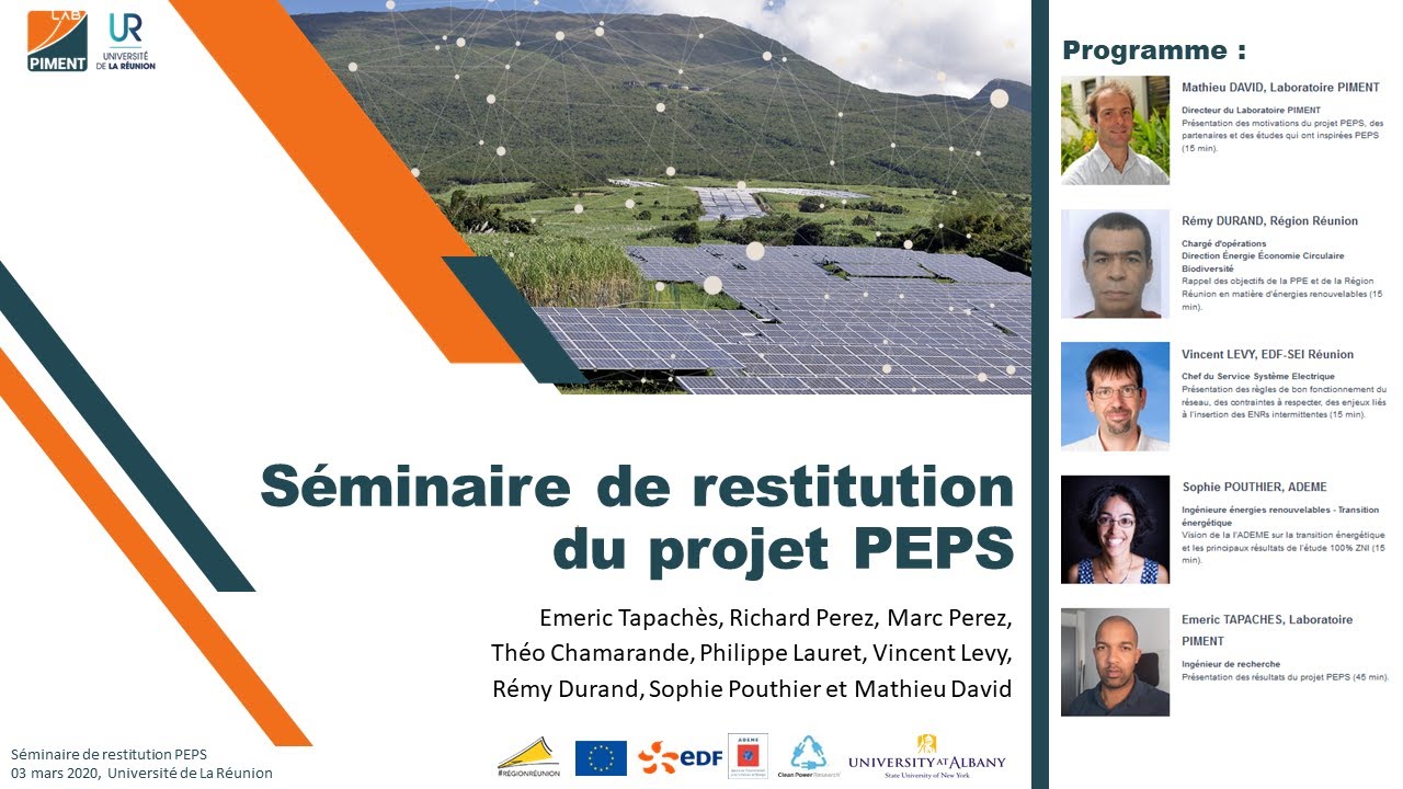 Séminaire  du projet PEPS : Production Électrique Photovoltaïque et Stockage à La Réunion.