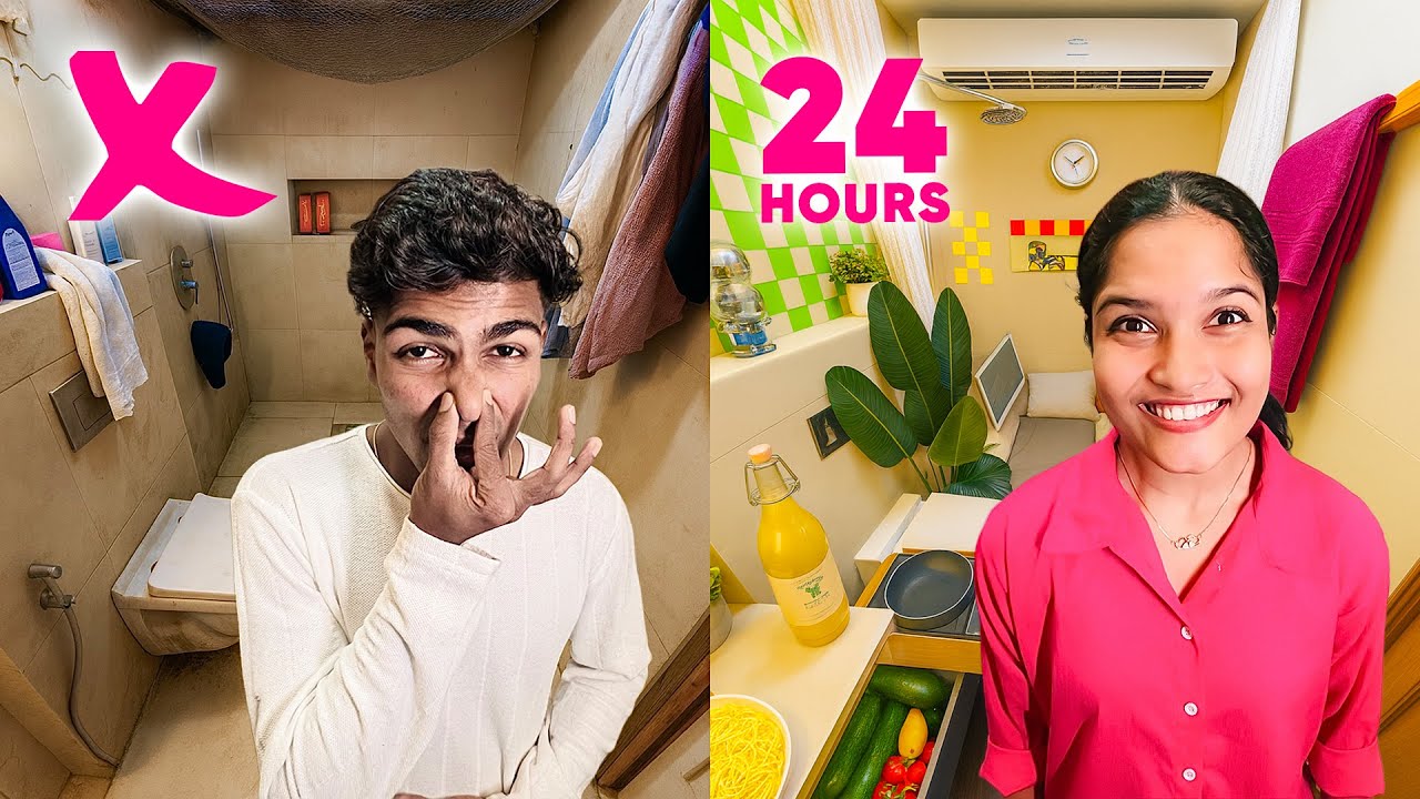 Bathroom into Luxury Room 🥵 24 Hours in Bathroom