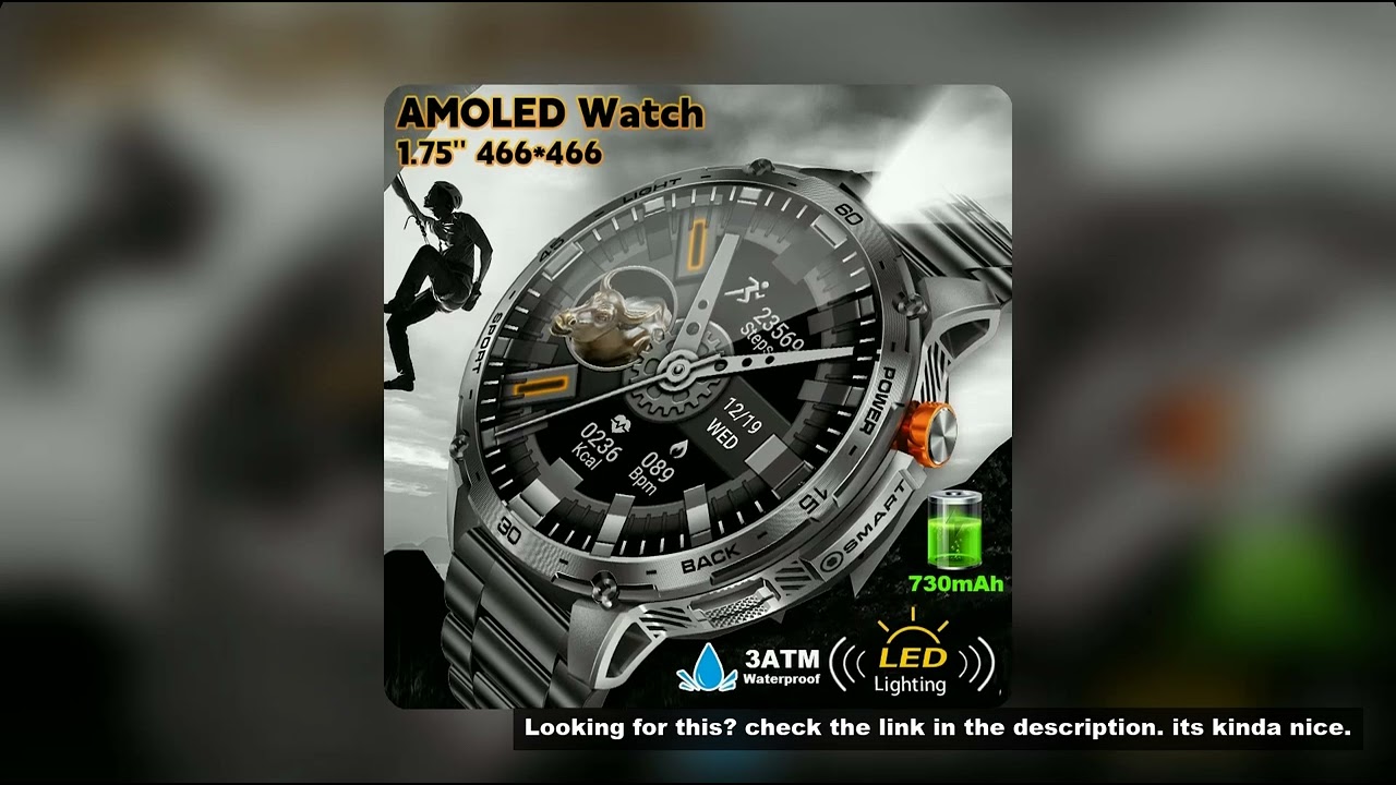 LIGE 2025 New 1.75-Inch AMOLED Outdoor Men Smart Watch 3ATM Waterproof 730mAh Battery LED Flashlight