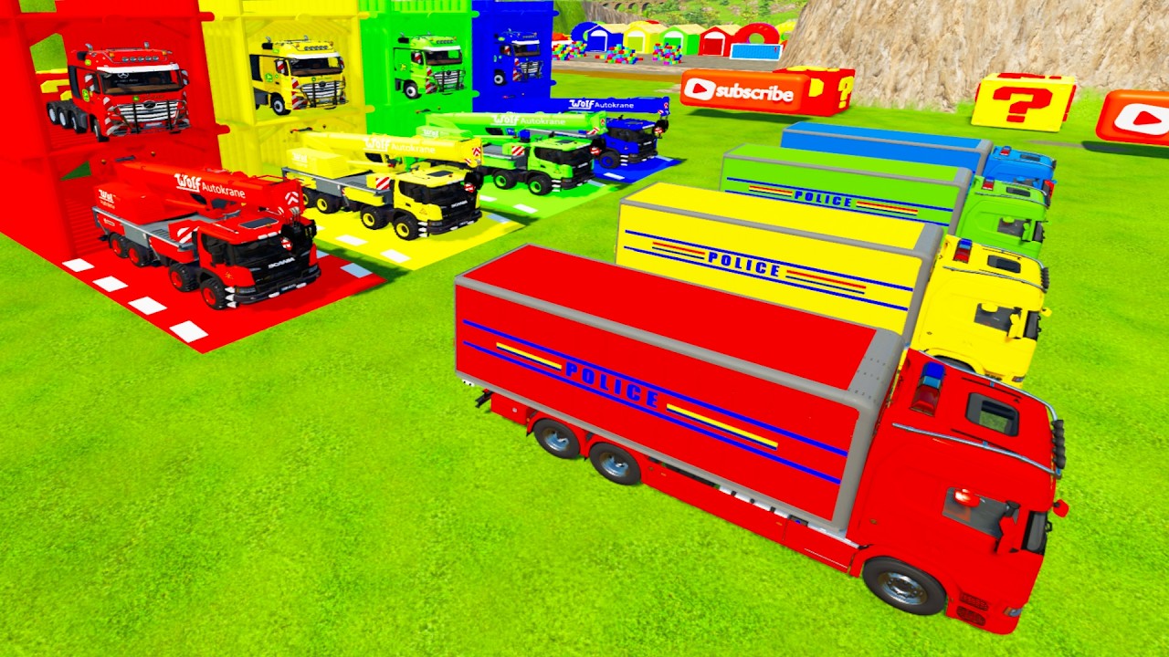 Garage With Color - ALL COLORFUL SCANIA POLICE TRUCK, CRANE TRUCK TRANSPORTING WITH FLATBED TRUCK