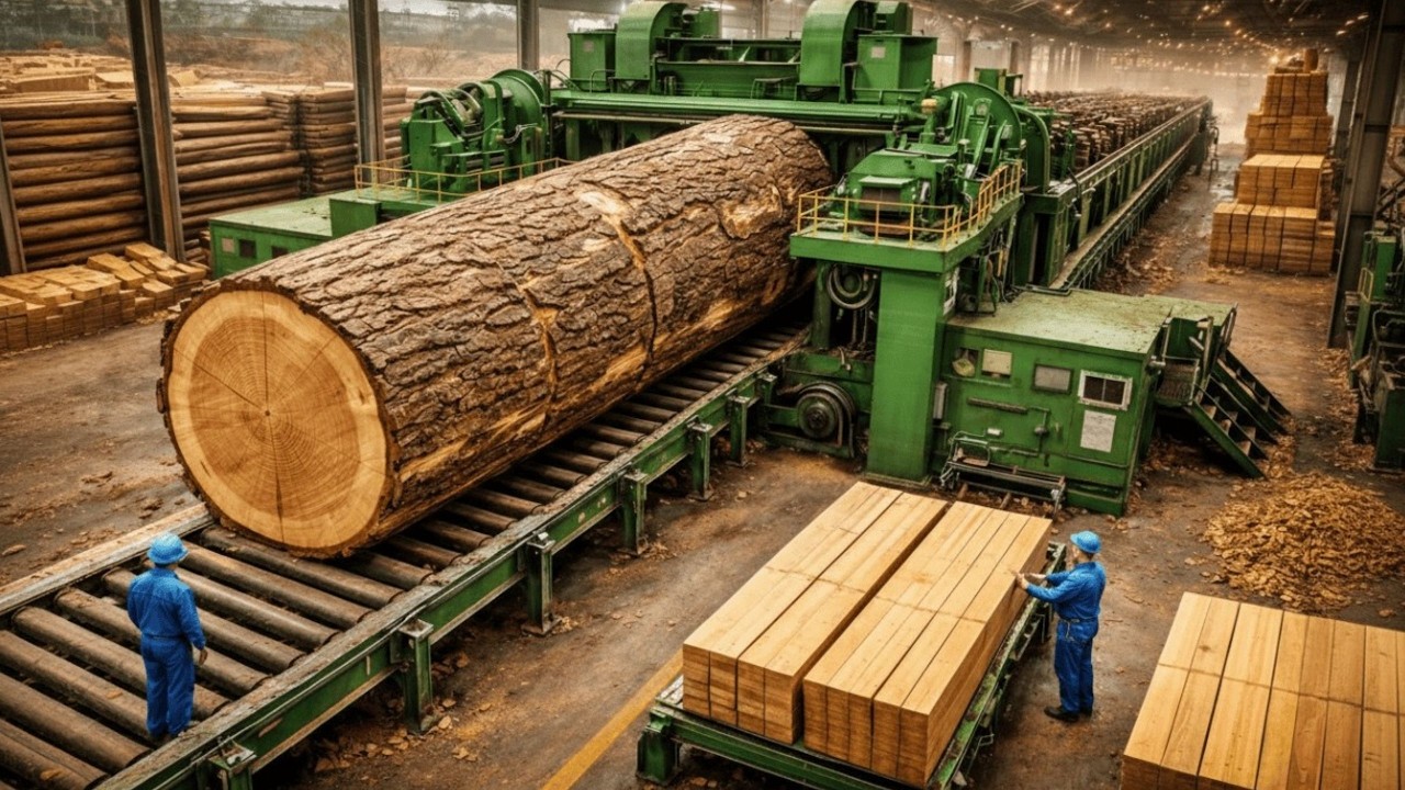 Dentro de la fábrica de madera Cómo producir palets de madera en masa con una máquina gigante