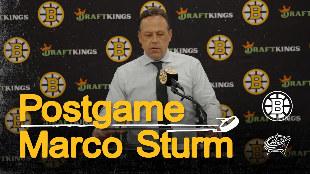 Marco Sturm speaks with media after 4-2 win over Blue Jackets at TD Garden on Thursday