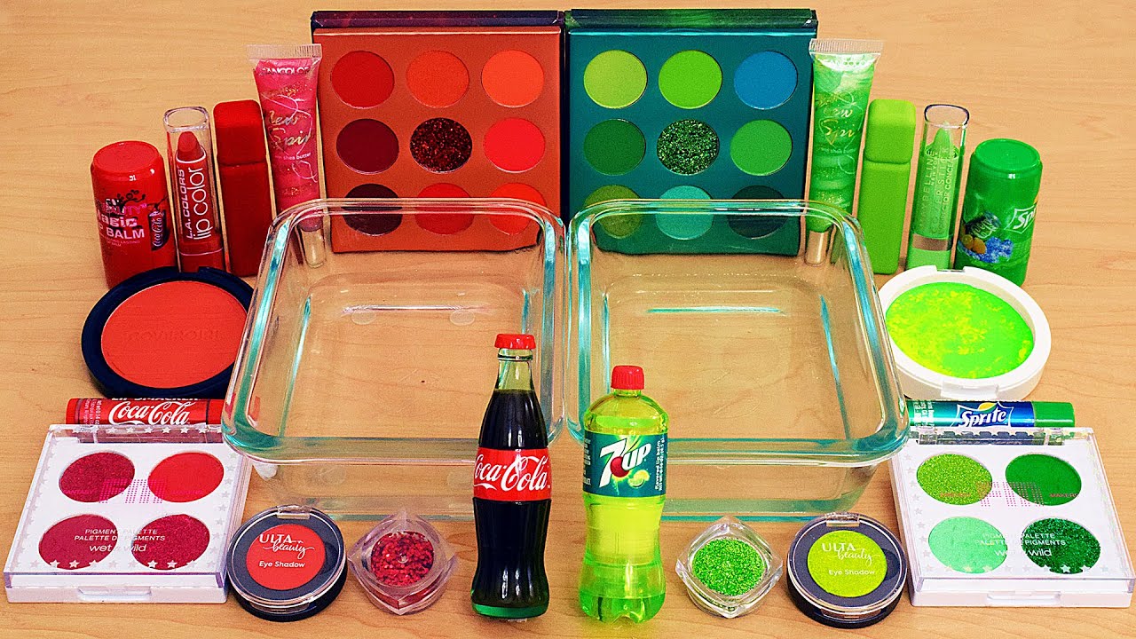 Coca-Cola vs 7up - Mixing Makeup Eyeshadow Into Slime ASMR