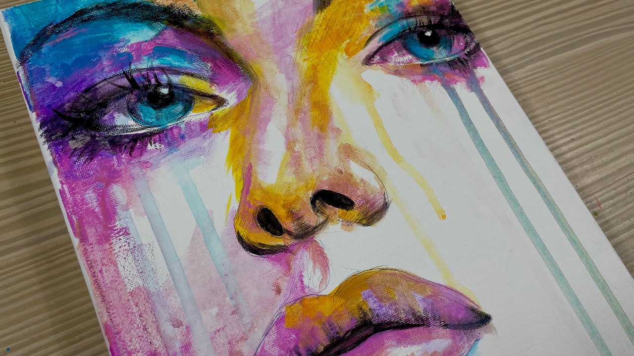 Simple Portrait With Drips / ACRYLIC PAINTING TECHNIQUE