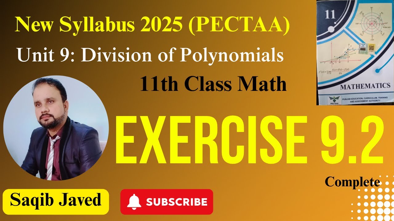 Exercise 9.2 | Real Life Applications of Polynomials | New Syllabus 2025 | 11th Class Mathematics
