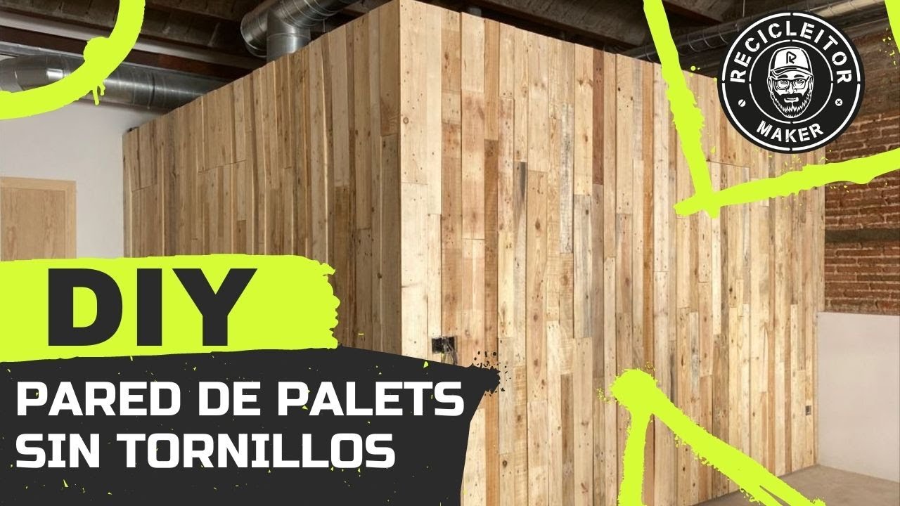 DIY DECORACIÓN PARED DE PALETS Y SIN TORNILLOS. Colocar palets pegados sobre pared, rapido y facil.