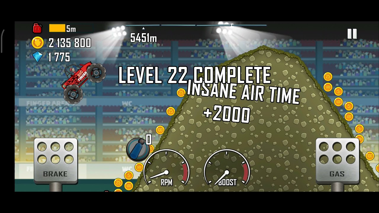 Hill climb racing arena big finger 14485 meter