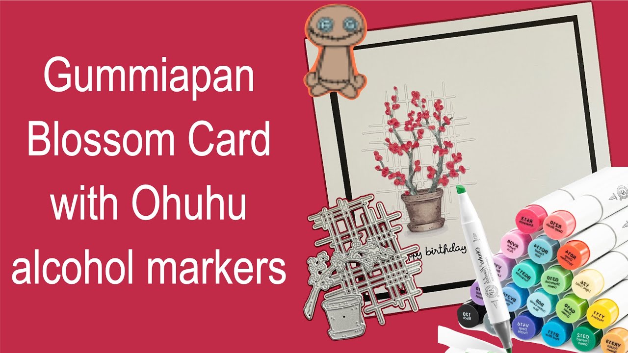Открытка Gummiapan Pretty Blossom с набором штампов и раскрашиванием спиртовыми маркерами Ohuhu