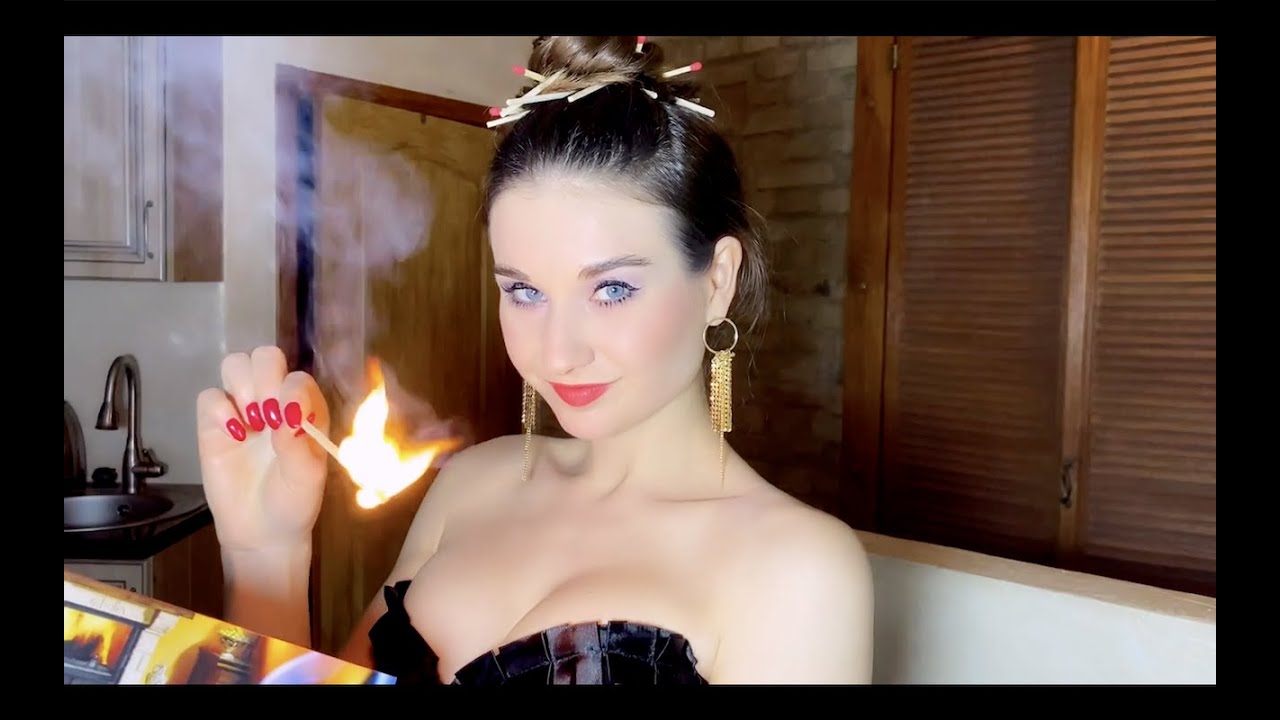ASMR in corset Lighting matches. Matches in the hair bun!