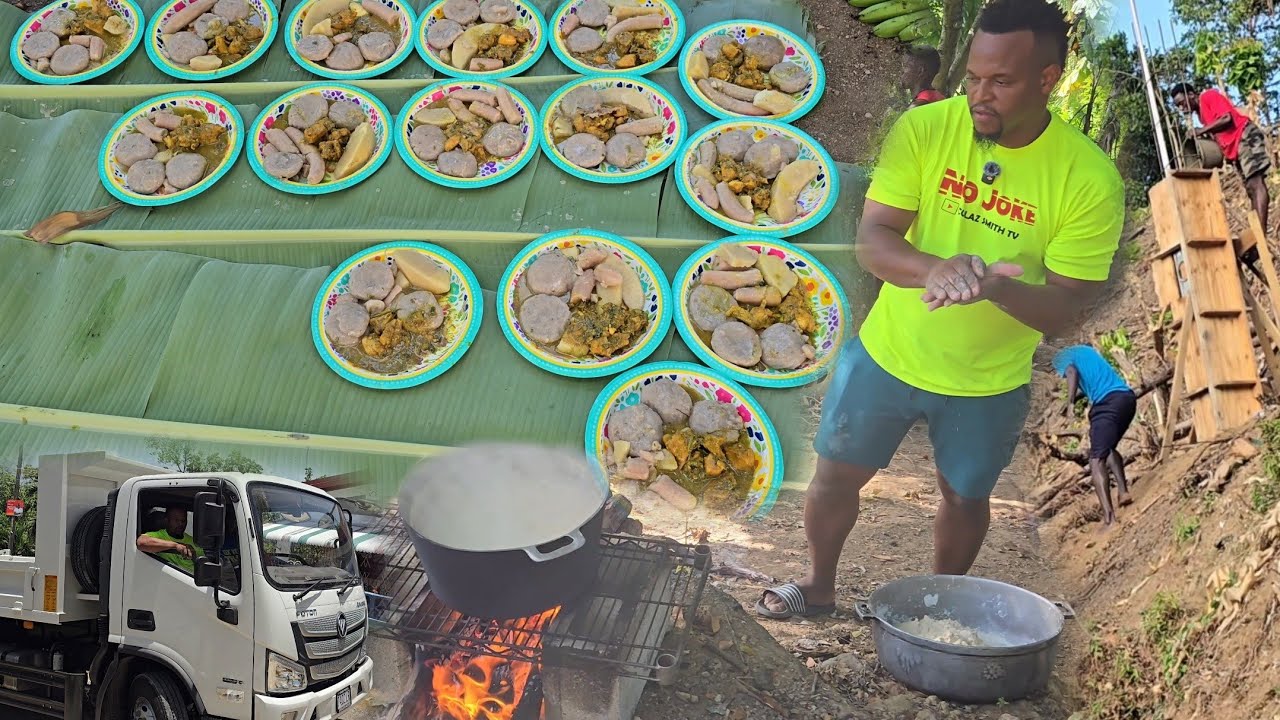 Banana dumpling w guinep juice while casting the meter post | the full team out 