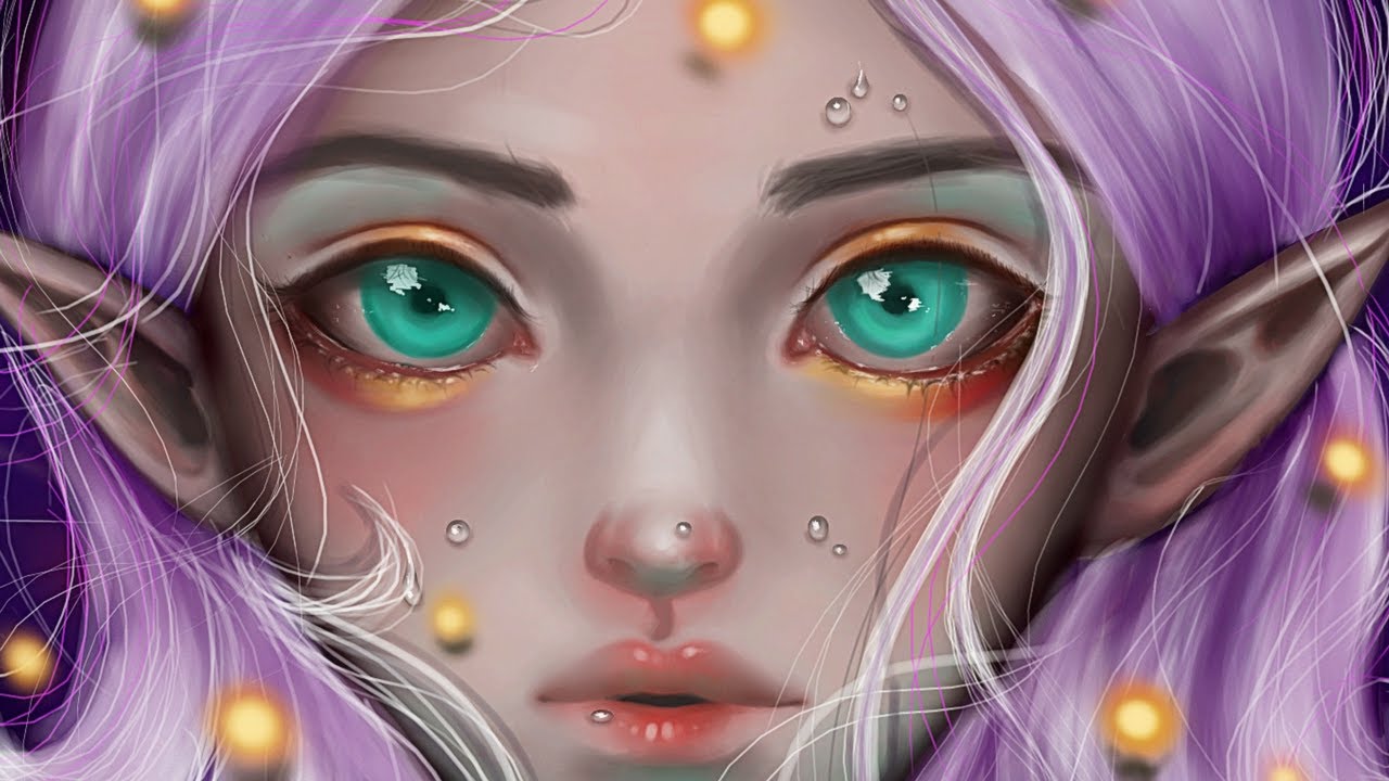 Time lapse digital paint(Medibang Paint Mobile): Green eyes elf