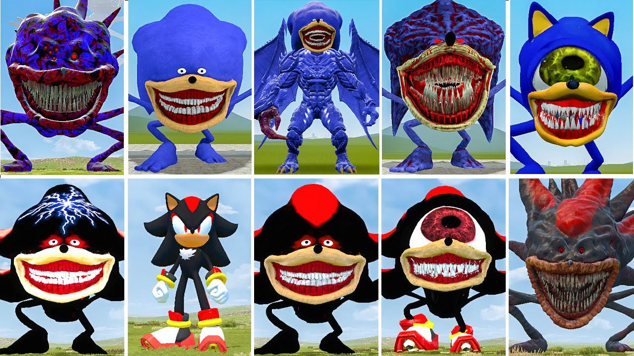 NEW ALL SONIC BLUE VS SONIC MONSTER3 TAPE VS  ALL SONIC SHADOW VS SONIC SHADOWCURSED IN GARRY'S MOD