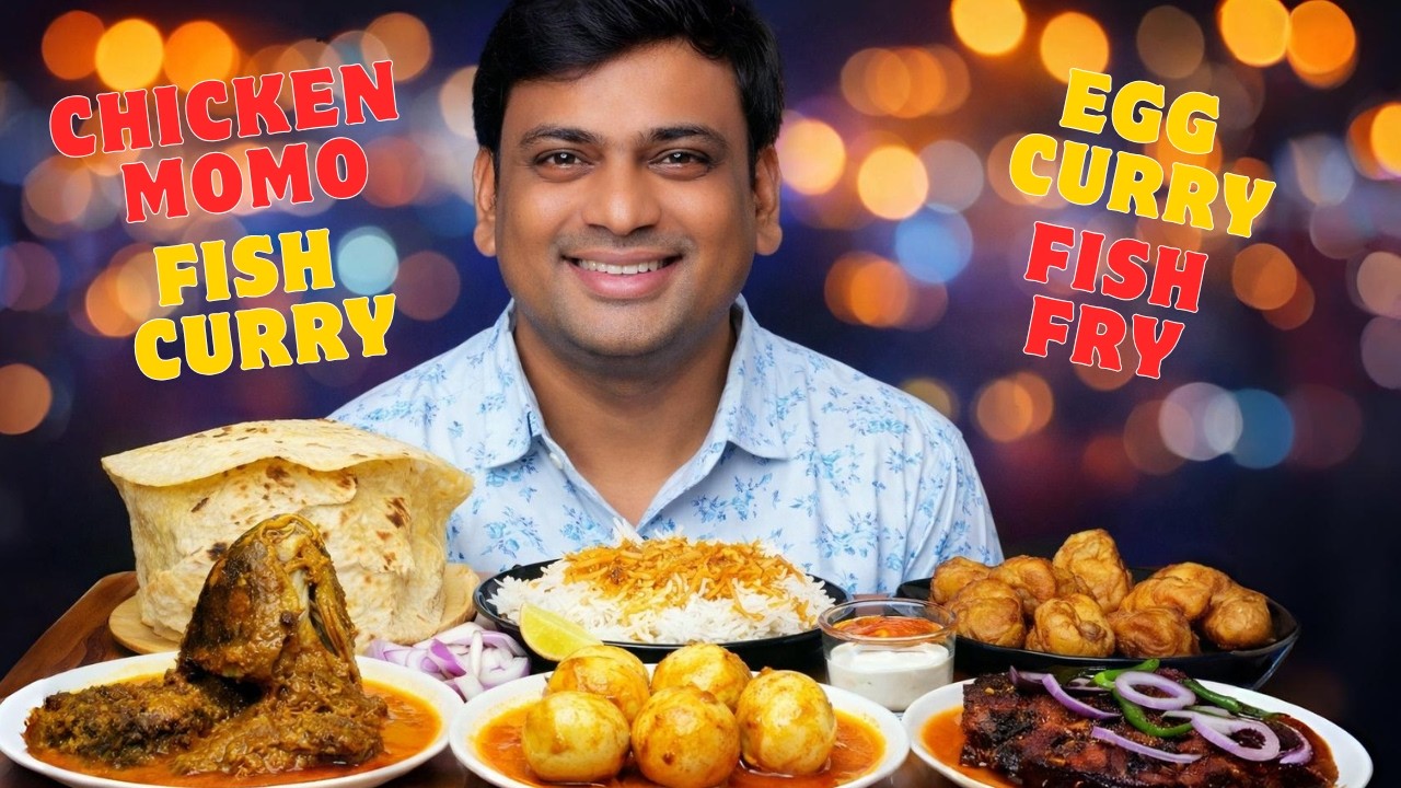 ASMR MUKBANG | Chicken Momo, Fish Curry & Egg Curry Eating Sounds with Rice | No Talking