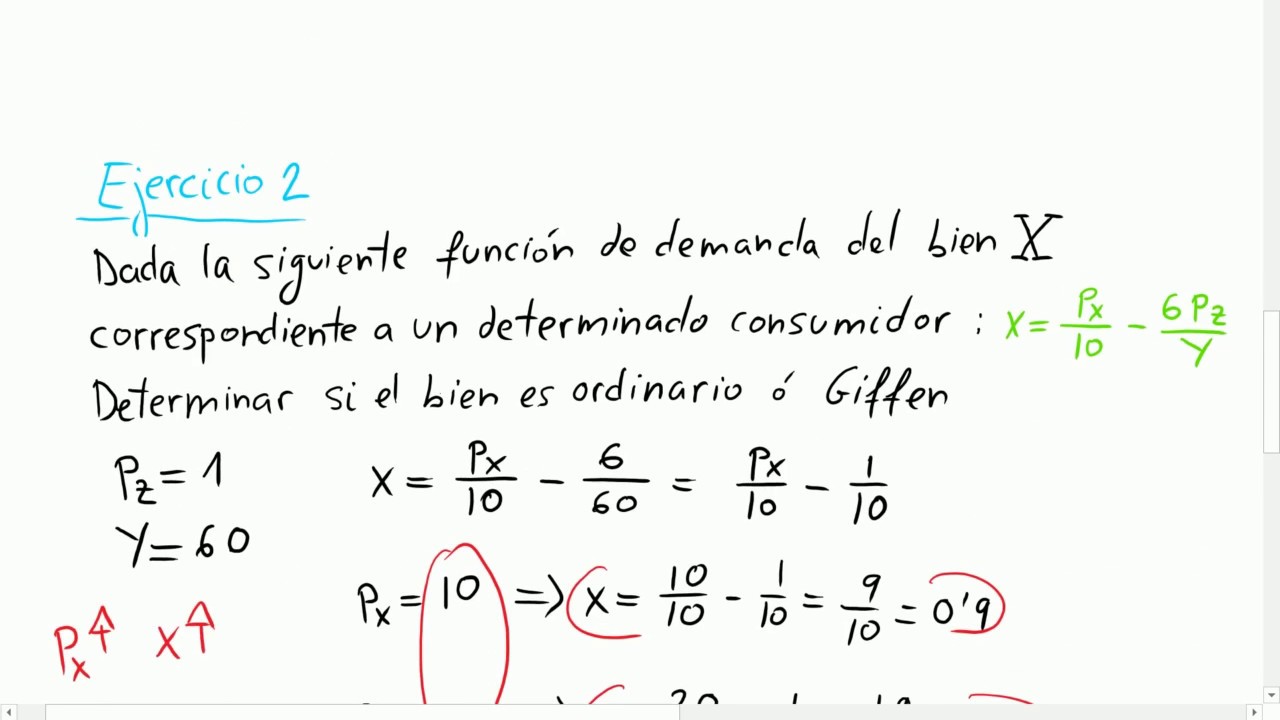 Ejercicios bienes ordinarios y bienes Giffen