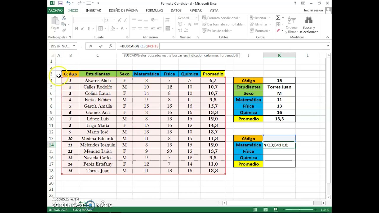 Funci&oacute;n BUSCAR y BUSCARV de Excel para Control de Calificaciones.