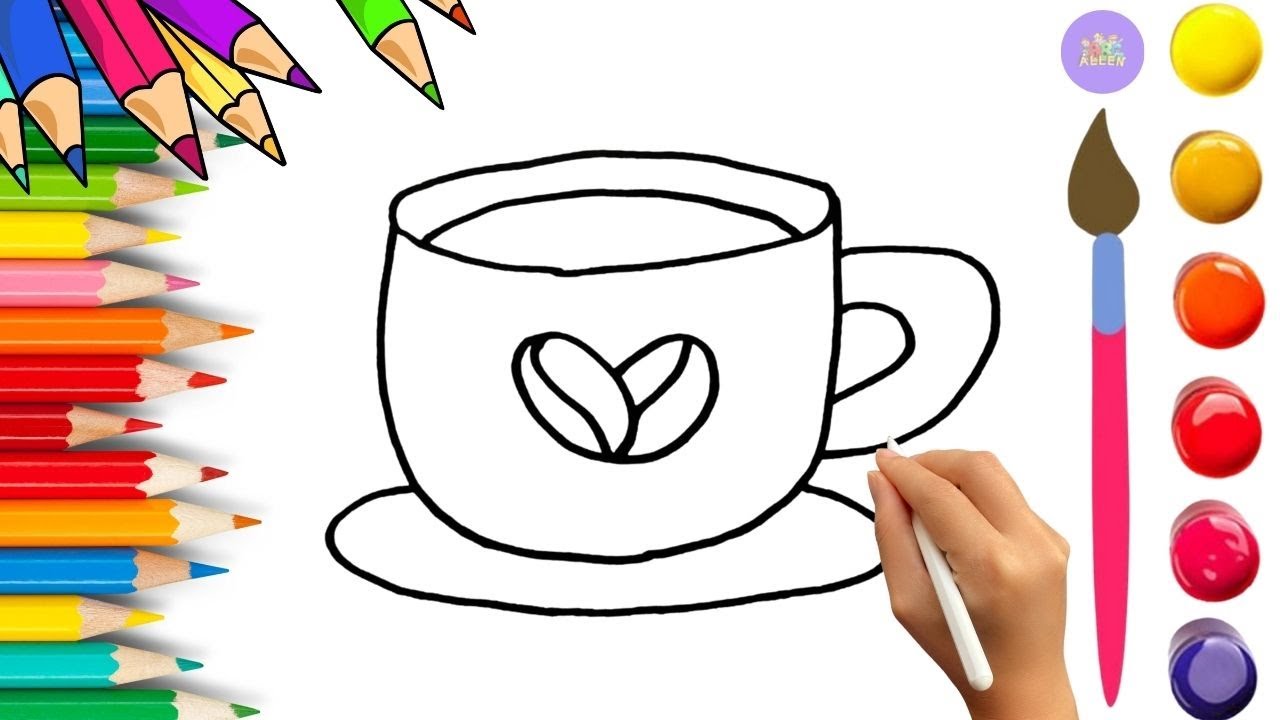 How To Draw cute Tea Cup Drawing, Painting & Coloring For Kids and Toddlers_🌈🎨