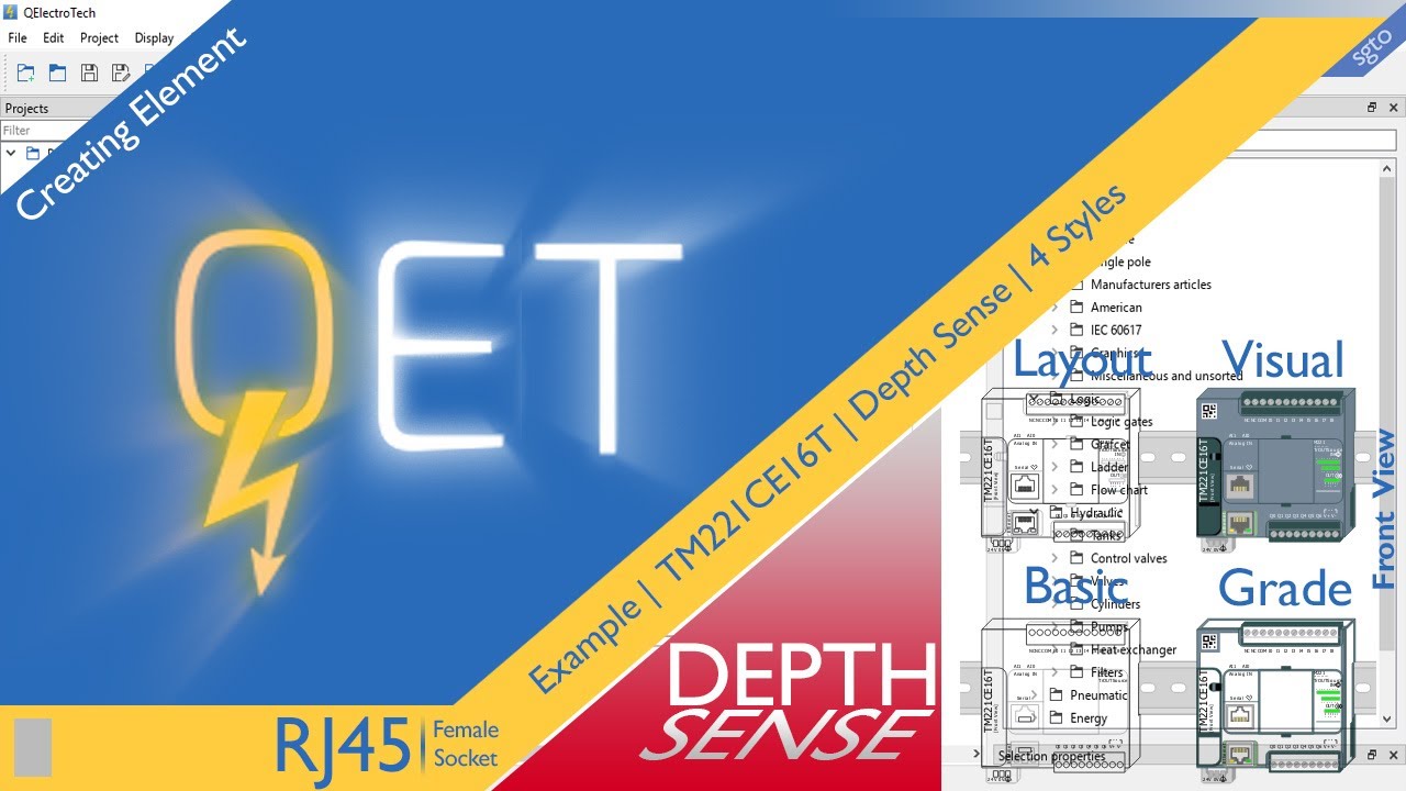 QET QElectroTech, Creating Element : TM221CE16T | PLC | DepthSense | RJ45 Example
