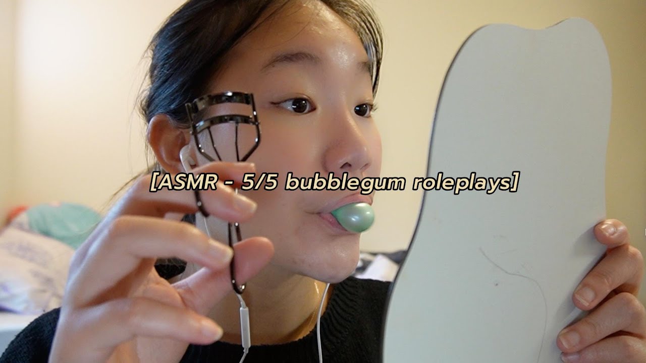 [ASMR] get ready with me w/ gum | bubblegum asmr, gum chewing, asmr roleplay, GRWM, skincare, makeup