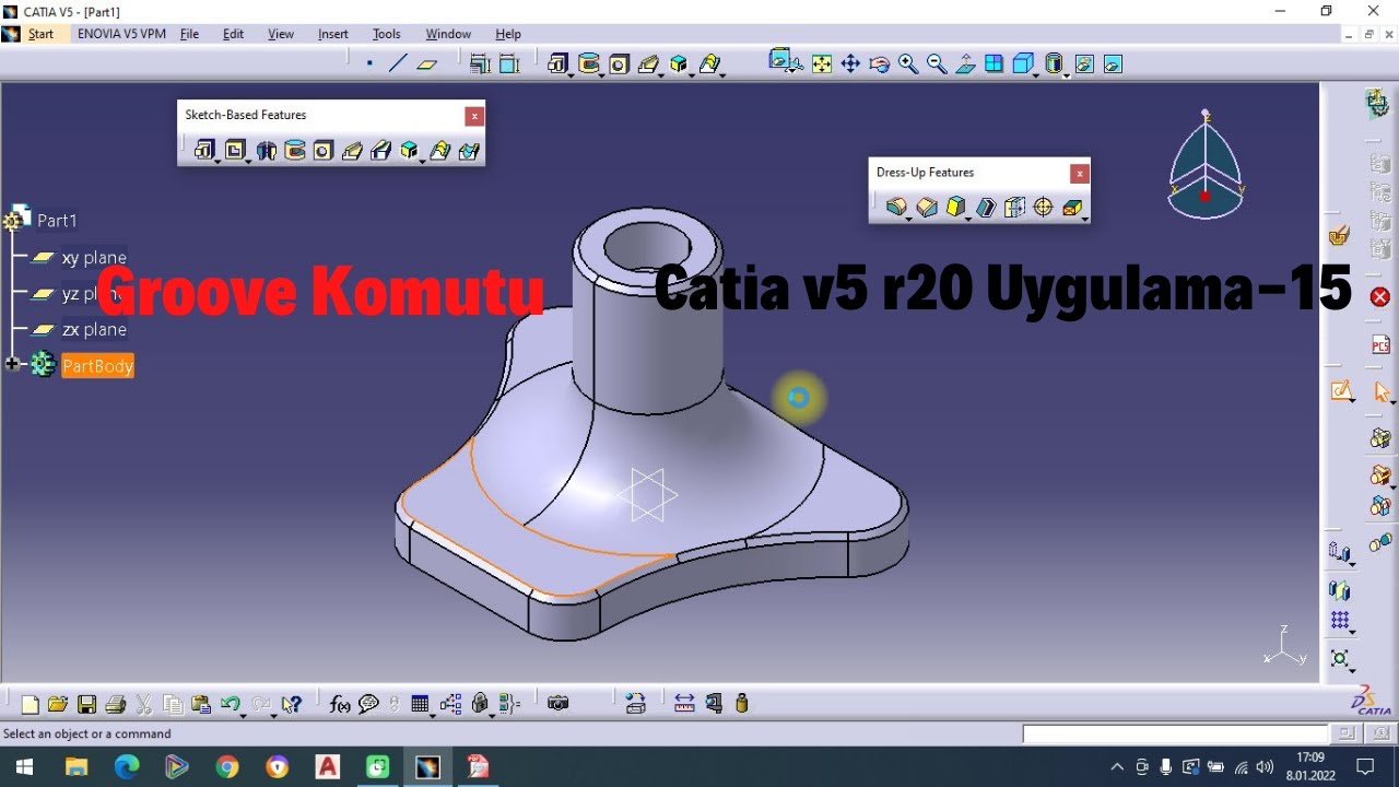 Catia v5 r20  Örnek Çizimler Uygulama-15  #catia v5 r20  Groove Komutu, Multi pad