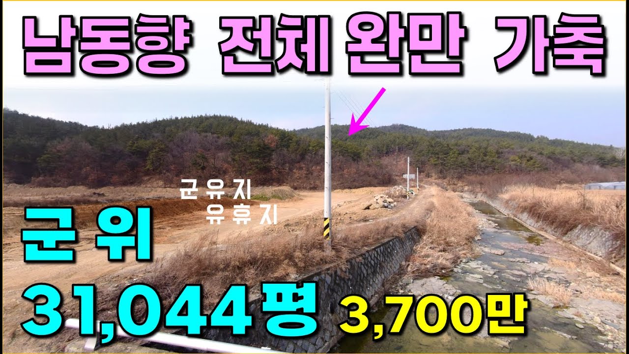 군위 . .31,044 평 / 전체 완만, 남동향 / 가축사육 / 3상전기, 아래에 국유지,군유지 유휴지 / 하천 접 / 야영장,