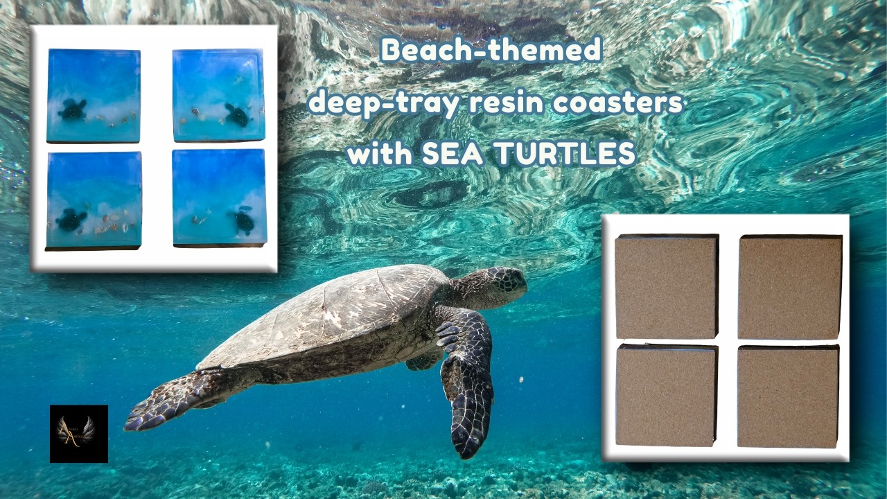 Beach-themed Deep tray Resin Coasters with Sea turtles! Great gift for Seaturtle lovers.