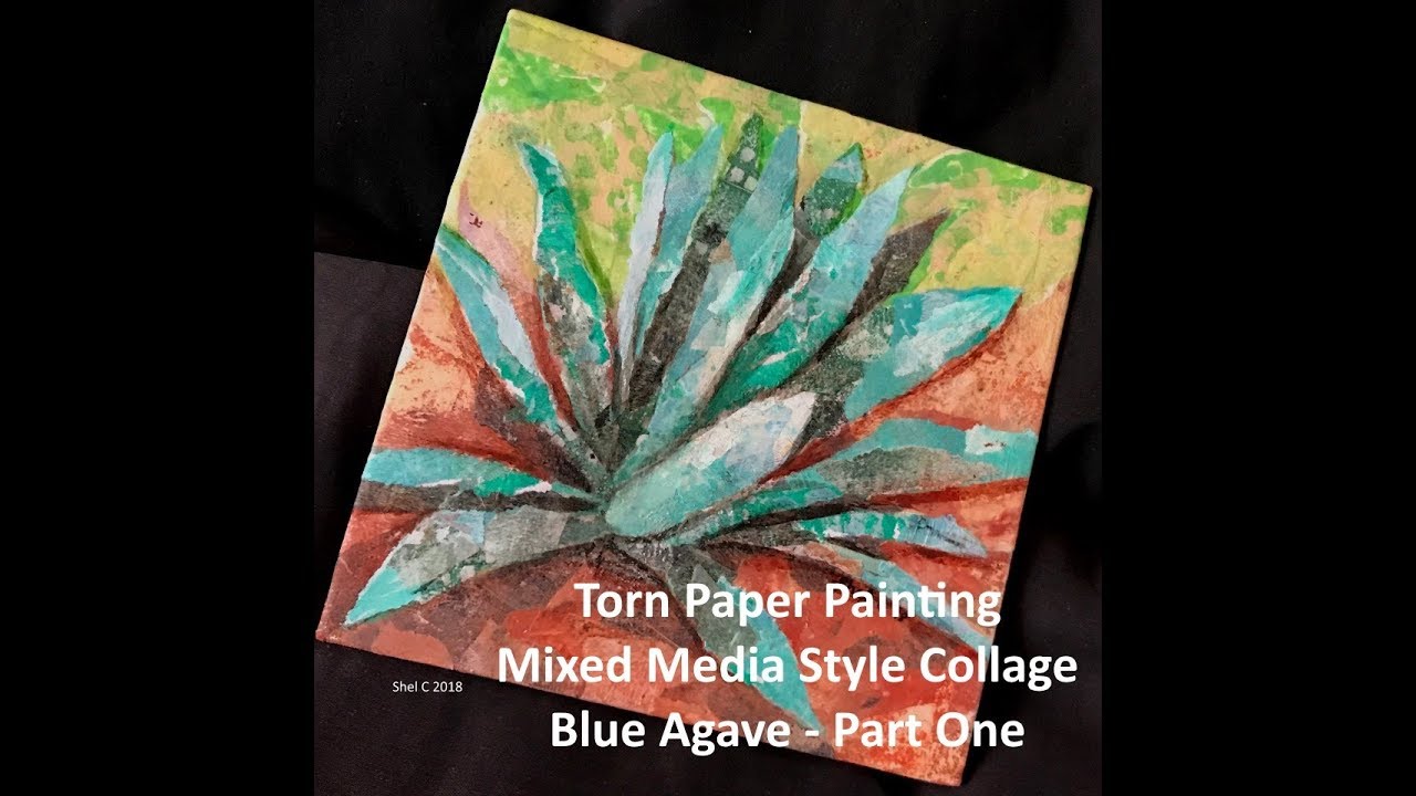 Part One Torn Paper Painting - Blue Agave 6X6 - Mixed Media