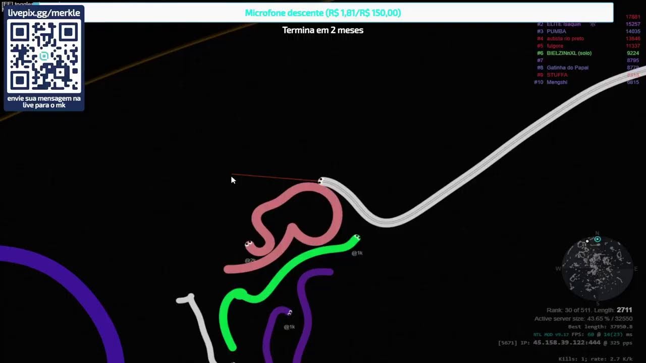 Slither.io LIVE MERKLE_--  O retorno HOJE É TOP 1#
