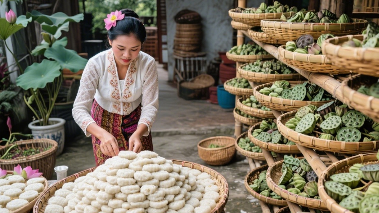 El Sabor del Otoño: Pasta de Semillas de Loto Escondida en un Suave Mochi de Arroz Glutinoso