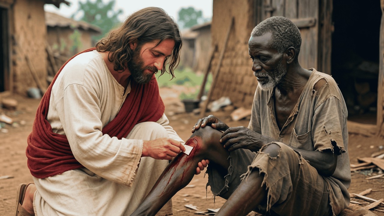 Иисус заботится о голодных и бедных | Сердце сострадания | Христианское посвящение от ИИ