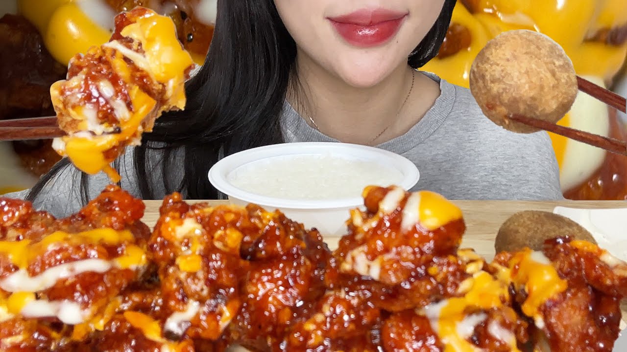 🔥핫치즈빅싸이순살 맘스터치 치킨 완전 막차 먹방😭