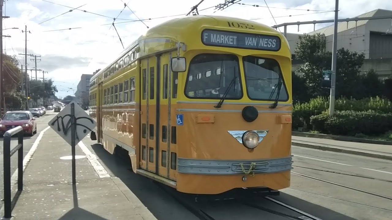 F Line Pull Out! SF Muni 1948 St. Louis Car Co. PCC #1052 on Route J Church