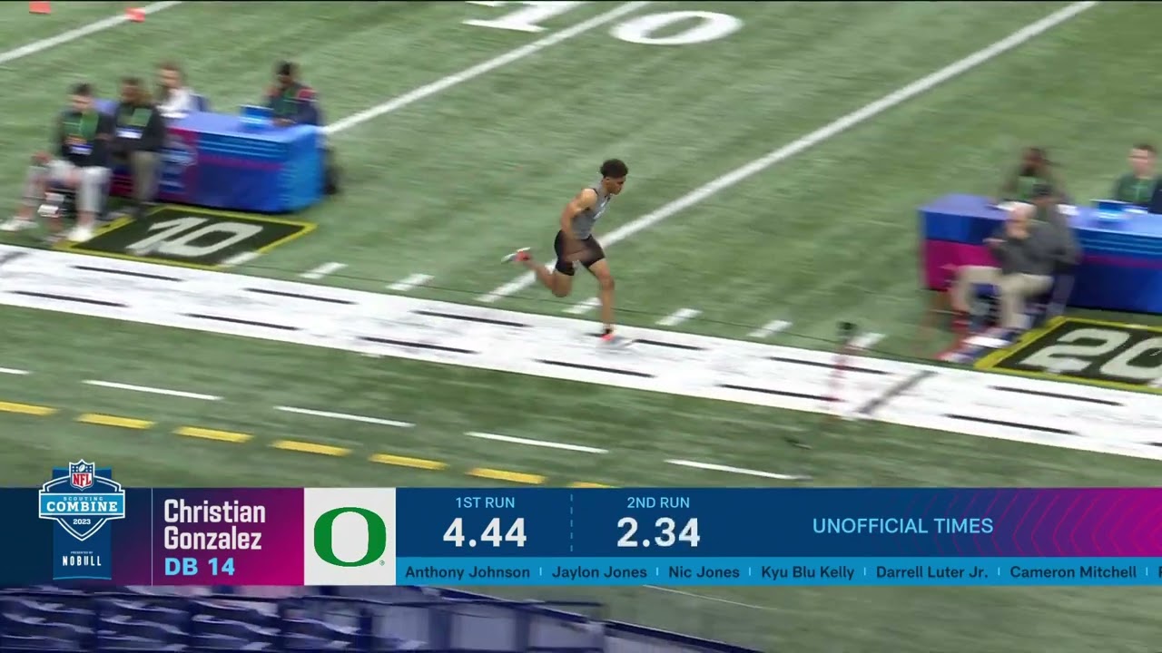 Christian Gonzalez posts an official 4.38-second time in the 40-yard dash