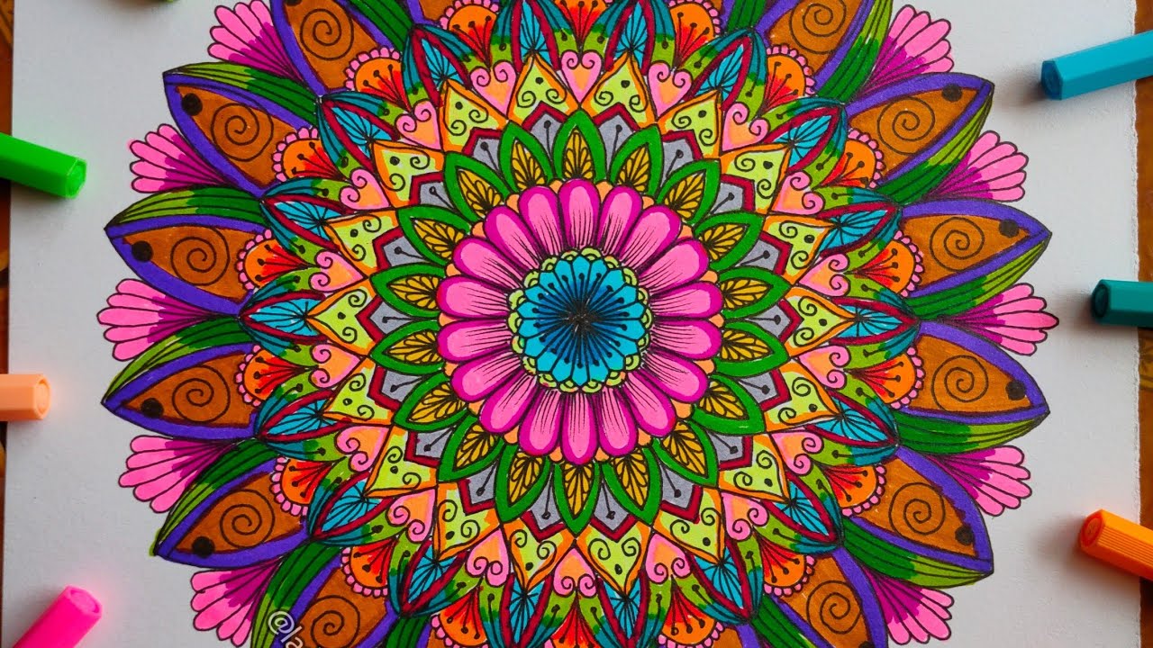 Colouring mandala with stabilo brush pen 68