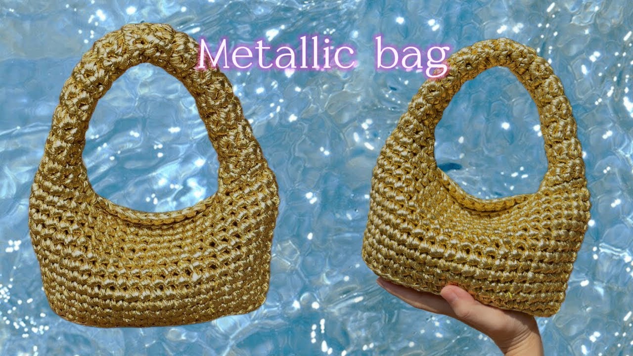DIY Metallic Gold Crochet Bag Tutorial | How to Crochet a Trendy Mini Tote | かぎ針編みメタリックバッグ