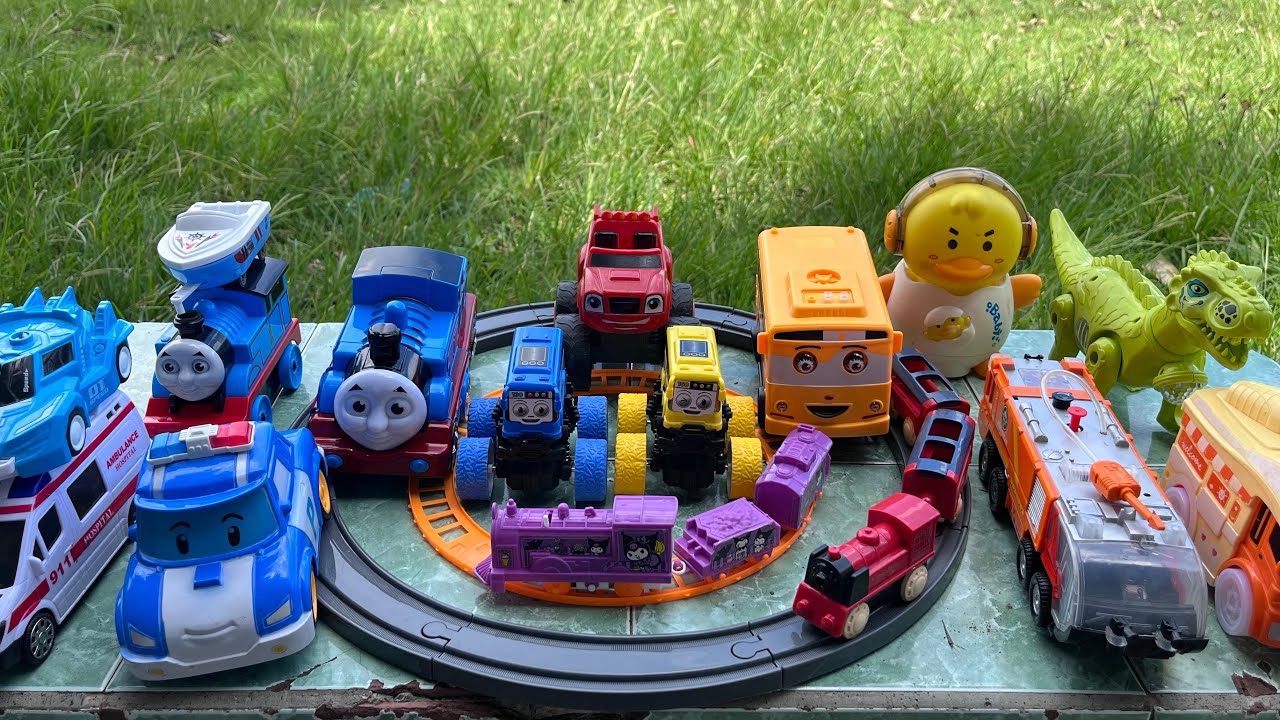 Mencari dan merakit mainan kereta api uap, Bus Tayo, Thomas And Friends, Dinosaurus, Damkar, Truck