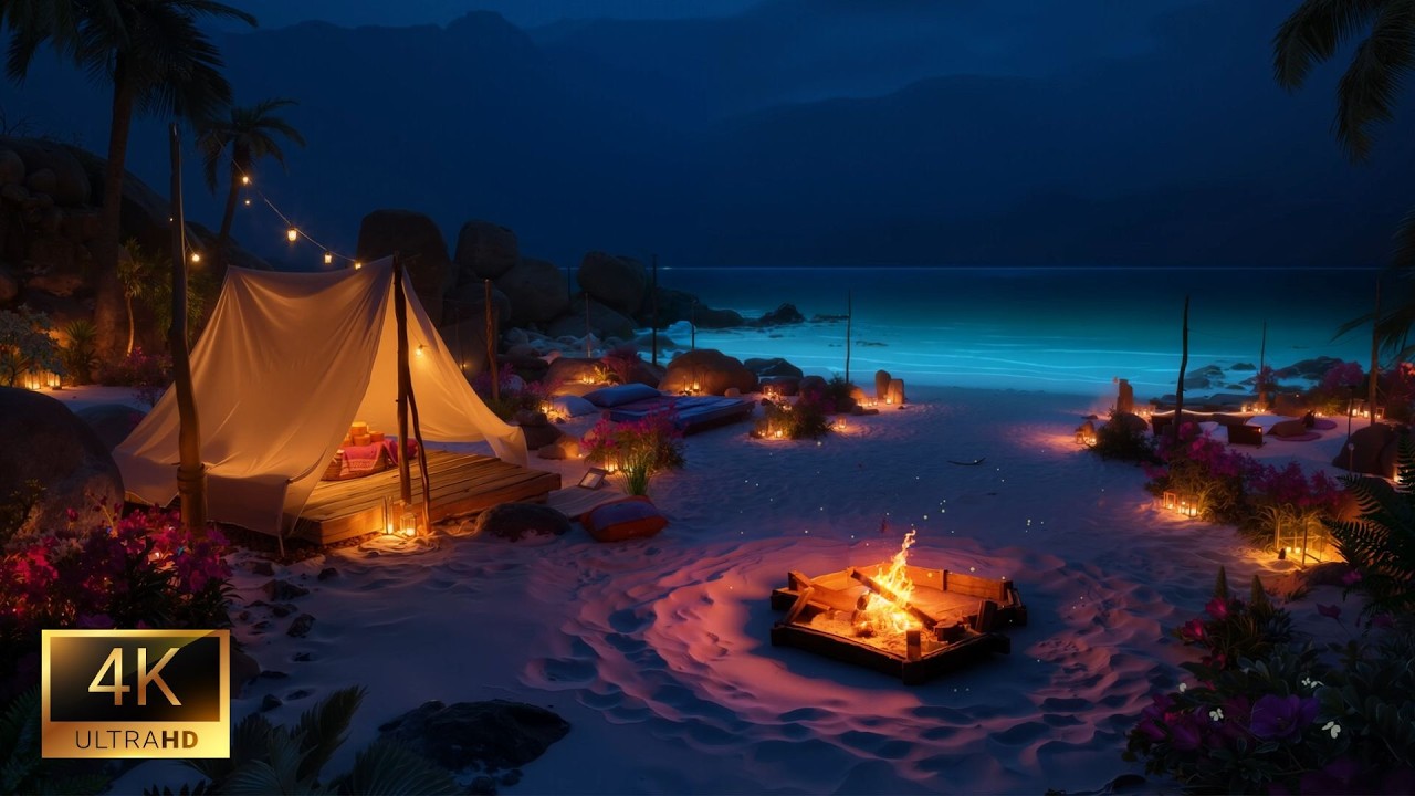 Drift Into Sleep by the Sea | Calm Waves & Cozy Fire Ambience for Deep Rest