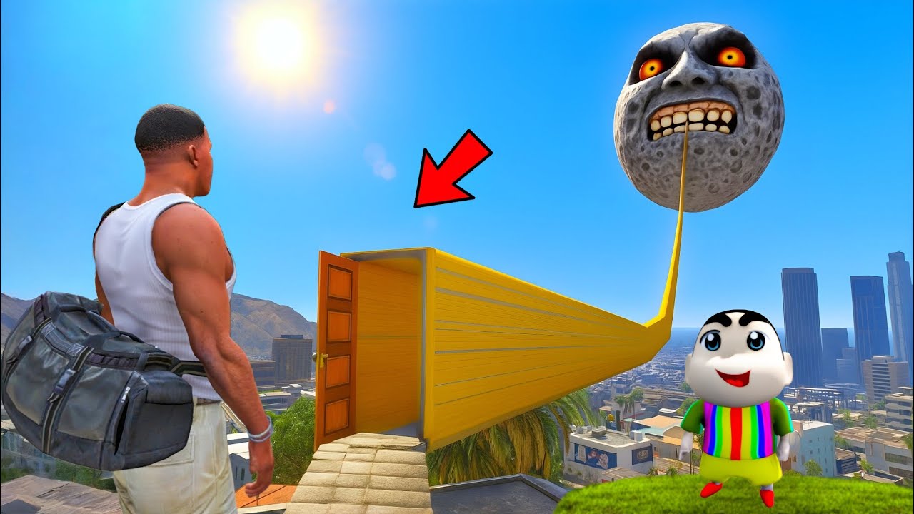 FRANKLIN AND SHINCHAN ENTER INSIDE LONGEST DOOR TO SCARY MOON IN GTA 5