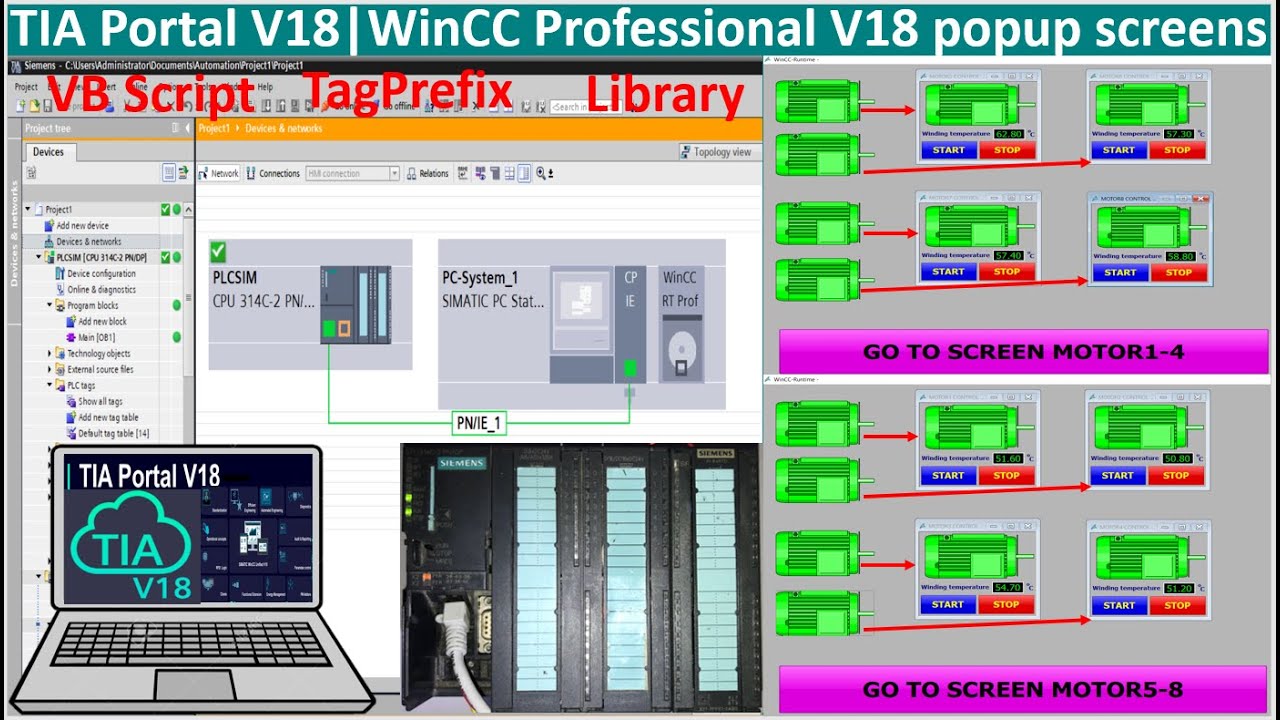 TIA Portal V18 WinCC Professional motors control TagPrefix full tutorial