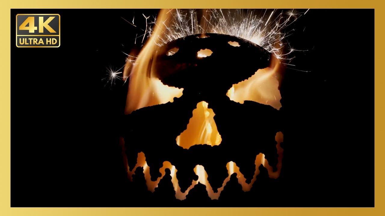 Creepy Halloween Pumpkin On Fire Full 1 Hour 4K